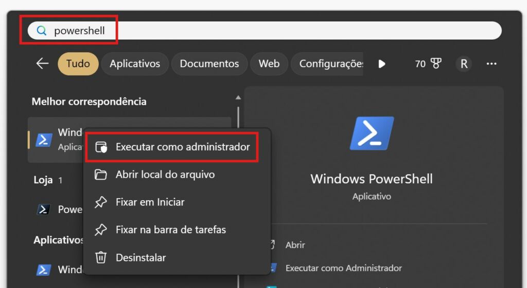 PowerShell como Adminidtrador PowerShell como Adminidtrador