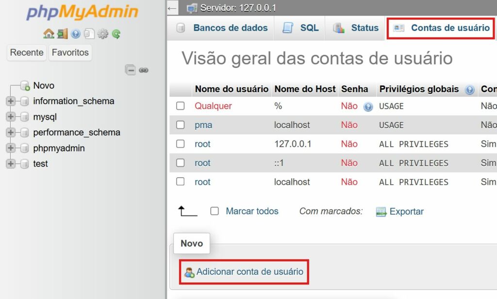 phpMyAdmin Criar Usuário phpMyAdmin Criar Usuário